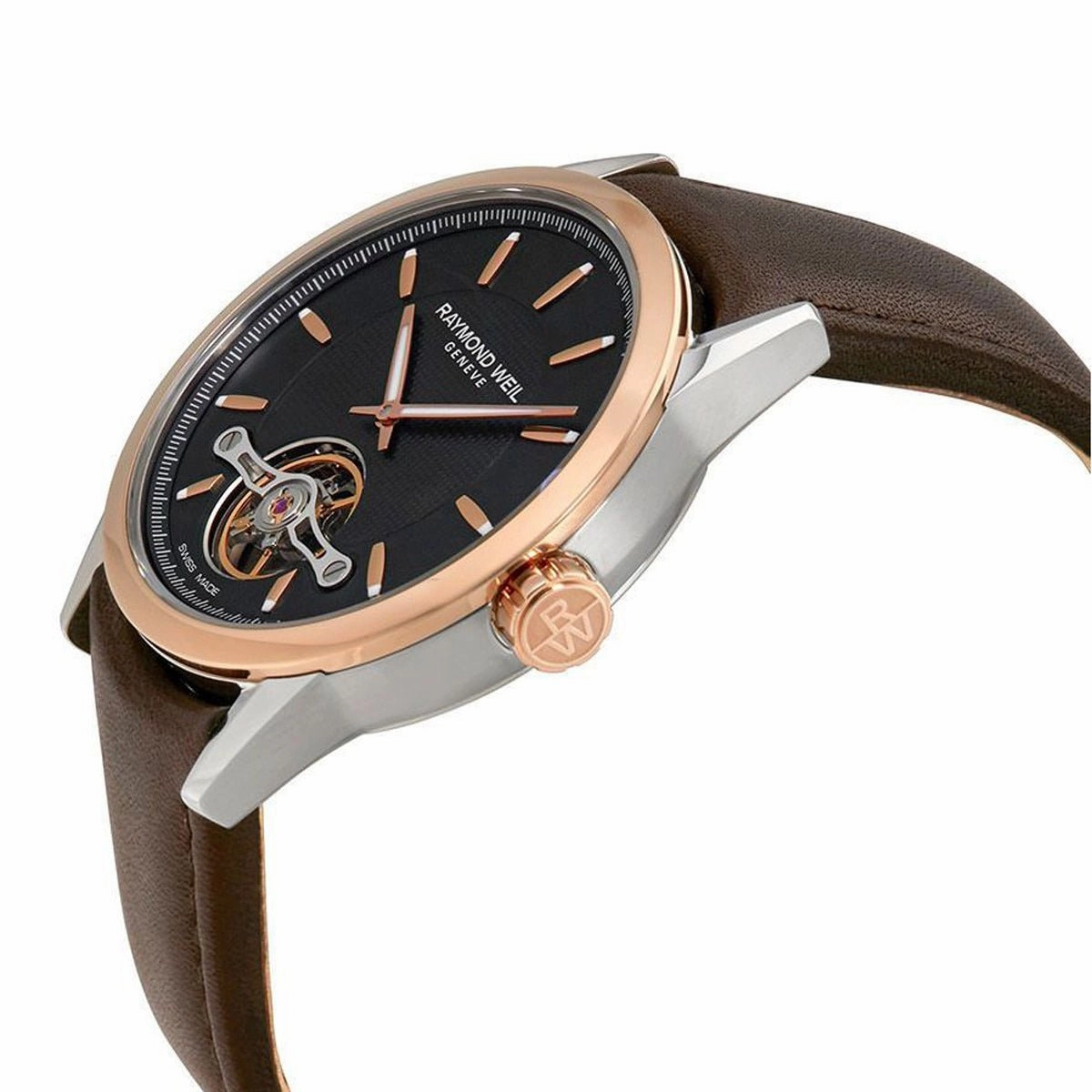 Raymond Weil Freelancer Automatic Two-Tone Stainless Steel Black Dial Brown Leather Strap Mens Watch 2780-SC5-20001