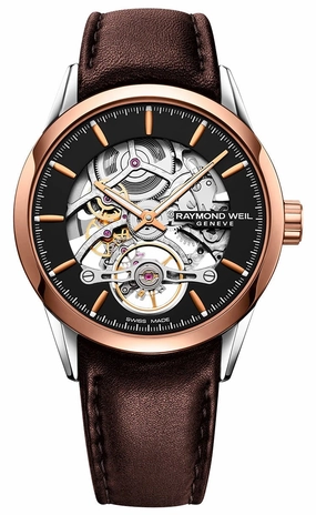 Raymond Weil Freelancer Automatic Two-Tone Stainless Steel Skeleton Dial Brown Leather Strap Mens Watch 2785-SC5-20001