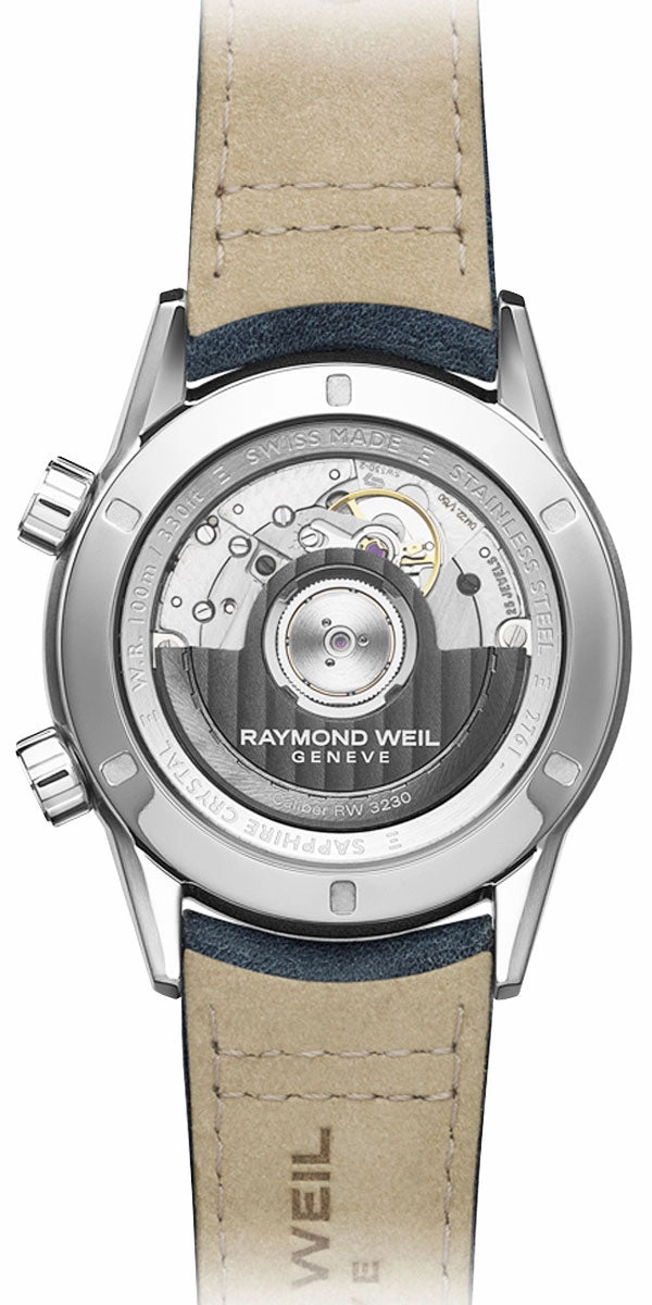 Raymond Weil Freelancer GMT Automatic Stainless Steel Blue Dial Blue Leather Strap Date Mens Watch 2761-STC-50001