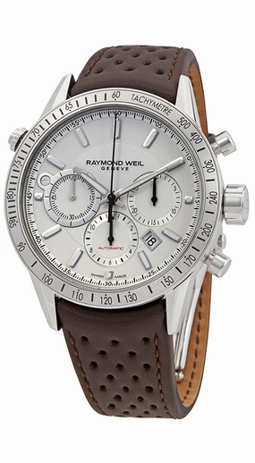 Raymond Weil Freelancer Stainless Steel Automatic Chronograph Men's Brown Leather Strap Watch Date 7740-STC-30001