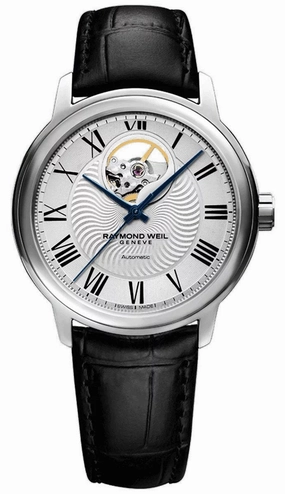 Raymond Weil Maestro Automatic Stainless Steel Black Leather Strap Silver Dial Mens Watch 2227-STC-00659