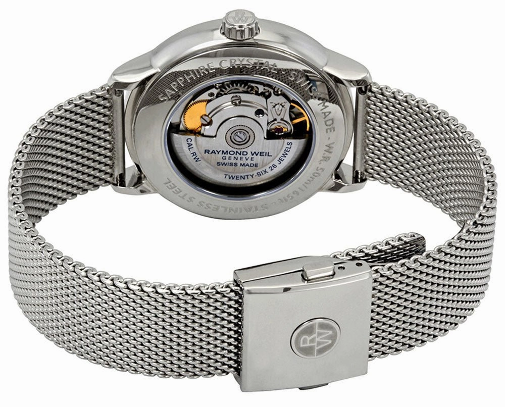 Raymond Weil Maestro Automatic Stainless Steel Mesh Blue Dial Moonphase Date Mens Watch 2239M-ST-00509