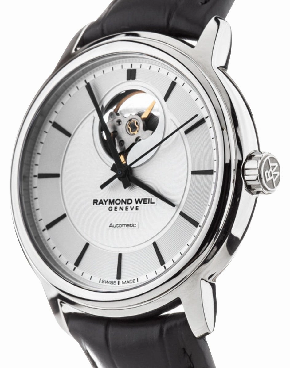 Raymond Weil Maestro Automatic Stainless Steel Silver Dial Black Leather Strap Mens Watch 2227-STC-65001