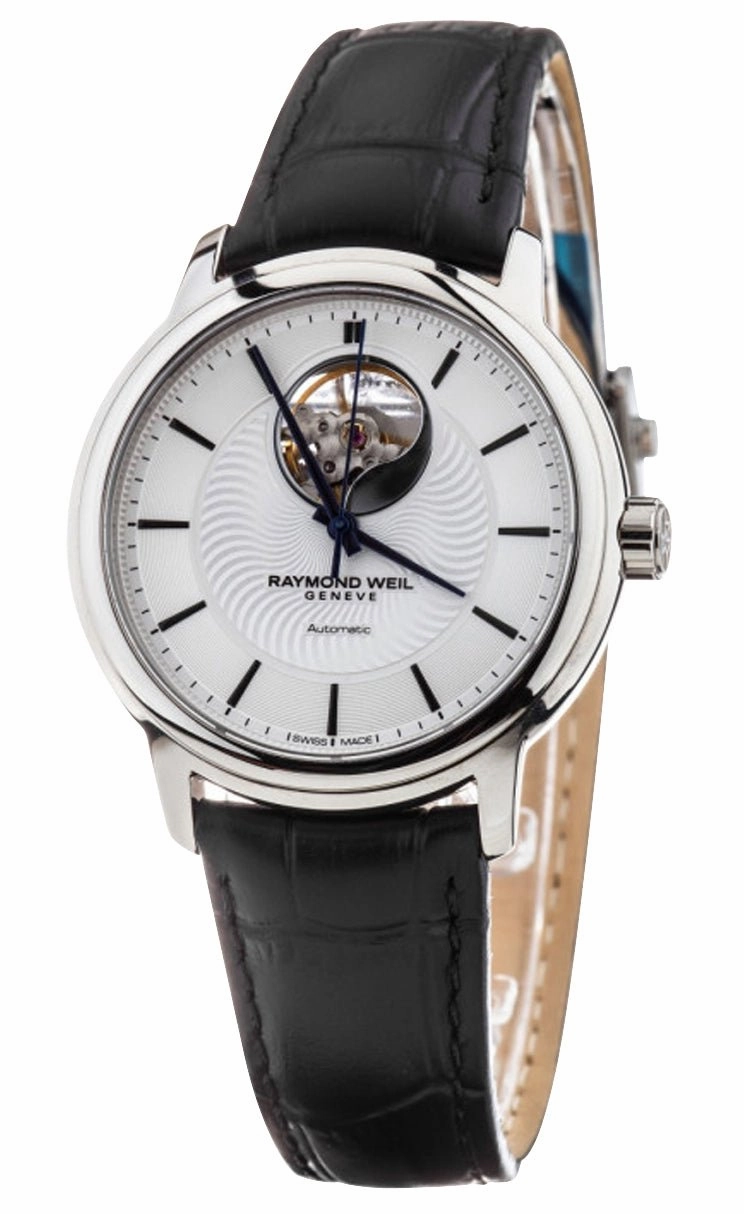 Raymond Weil Maestro Automatic Stainless Steel Silver Dial Black Leather Strap Mens Watch 2227-STC-65001
