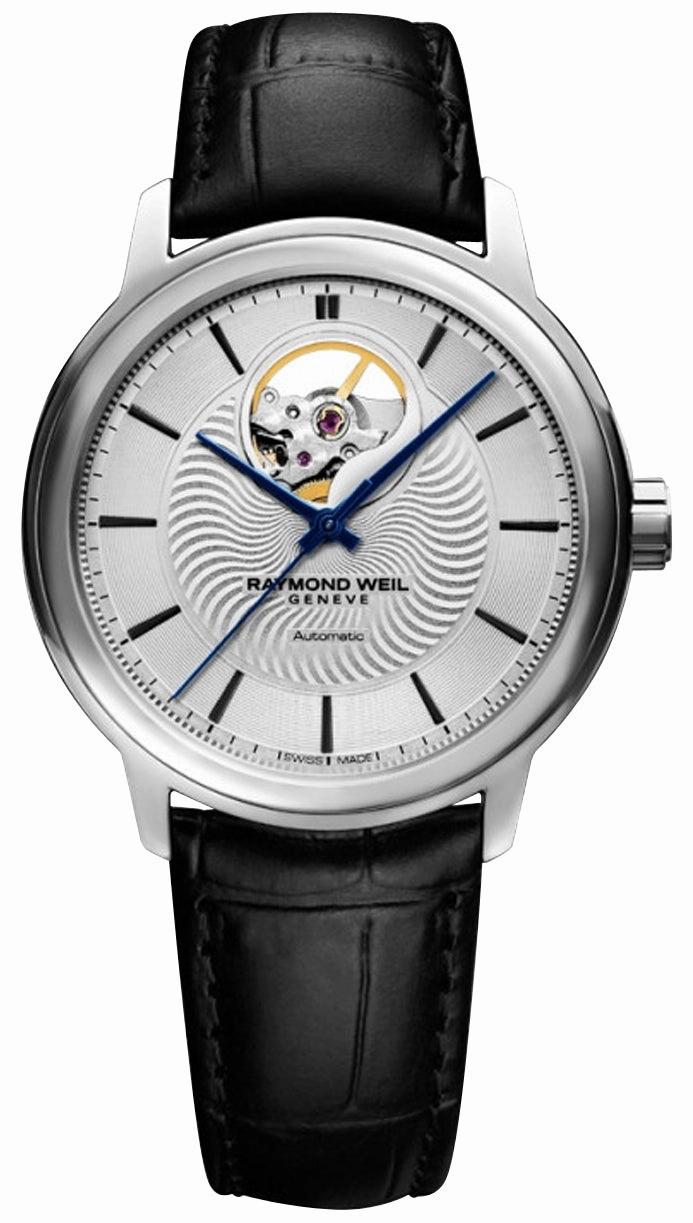 Raymond Weil Maestro Automatic Stainless Steel Silver Dial Black Leather Strap Mens Watch 2227-STC-65001