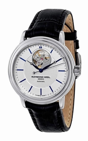 Raymond Weil Maestro Automatic Steel Black Leather Mens Strap Watch Silver Dial 2827-STC-65001