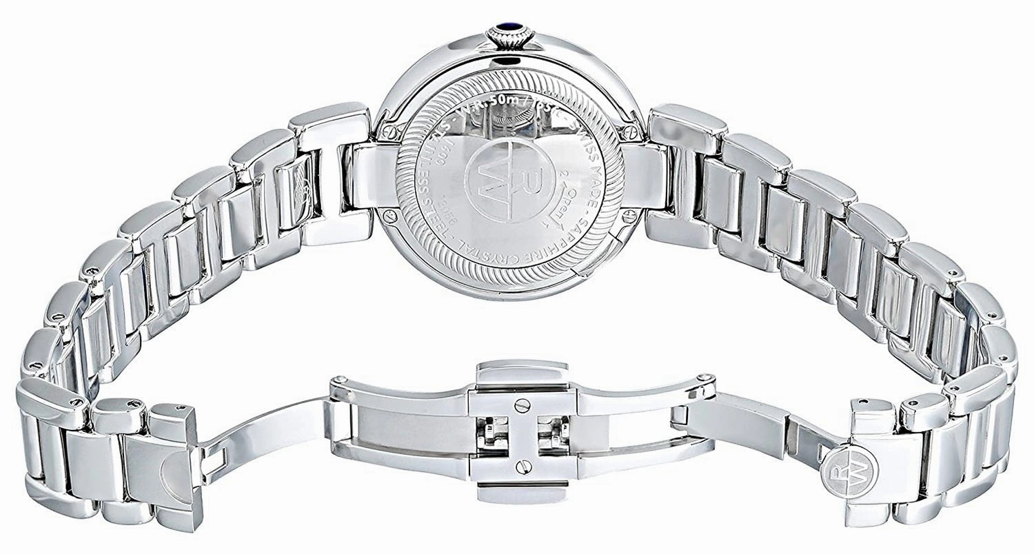 Raymond Weil Shine Stainless Steel Silver-Tone Dial Interchangeable Black Satin Strap Date Quartz Womens Watch 1600-ST-00659