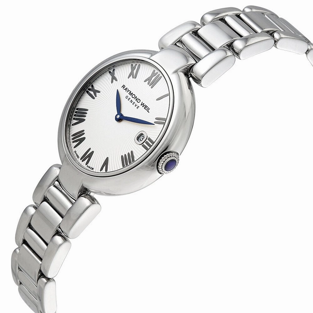 Raymond Weil Shine Stainless Steel Silver-Tone Dial Interchangeable Black Satin Strap Date Quartz Womens Watch 1600-ST-00659