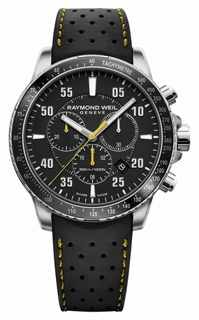 Raymond Weil Tango Chronograph Stainless Steel Black Dial Black Rubber Strap Date Divers Quartz Mens Watch 8570-SR2-05207