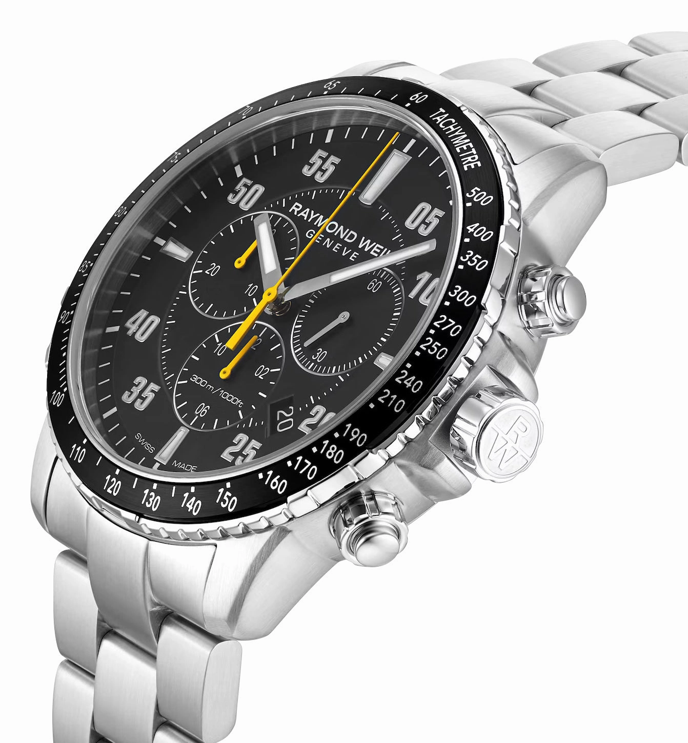 Raymond Weil Tango Chronograph Stainless Steel Black Dial Date Divers Quartz Mens Watch 8570-ST2-05207