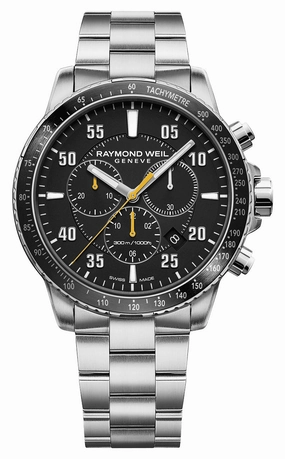 Raymond Weil Tango Chronograph Stainless Steel Black Dial Date Divers Quartz Mens Watch 8570-ST2-05207