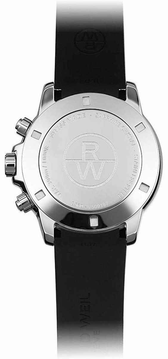 Raymond Weil Tango Stainless Steel Black Chronograph Dial Black Rubber Strap Quartz Mens Watch 8560-SR-00206