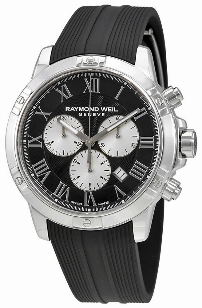 Raymond Weil Tango Stainless Steel Black Chronograph Dial Black Rubber Strap Quartz Mens Watch 8560-SR-00206