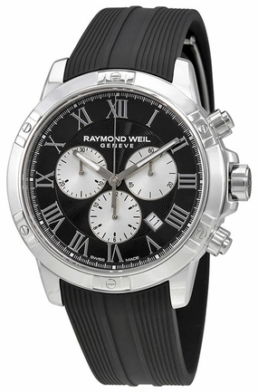 Raymond Weil Tango Stainless Steel Black Chronograph Dial Black Rubber Strap Quartz Mens Watch 8560-SR-00206