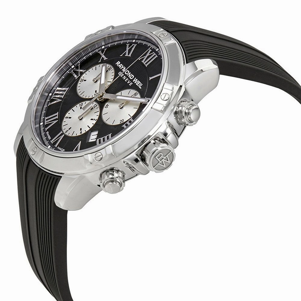 Raymond Weil Tango Stainless Steel Black Chronograph Dial Black Rubber Strap Quartz Mens Watch 8560-SR-00206