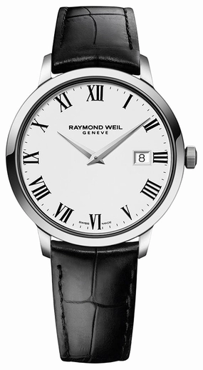 Raymond Weil Toccata Quartz White Dial Date Black Leather Mens Watch 5488-STC-00300