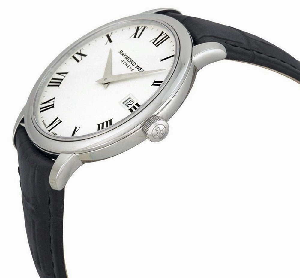 Raymond Weil Toccata Quartz White Dial Date Black Leather Mens Watch 5488-STC-00300