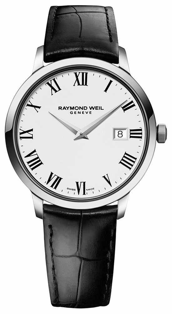 Raymond Weil Toccata Quartz White Dial Date Black Leather Mens Watch 5488-STC-00300