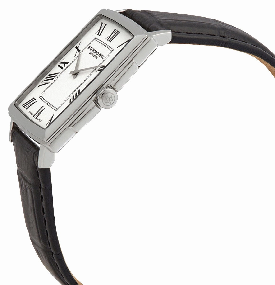 Raymond Weil Toccata Stainless Steel White Dial Black Leather Strap Date Quartz Mens Watch 5425-STC-00300