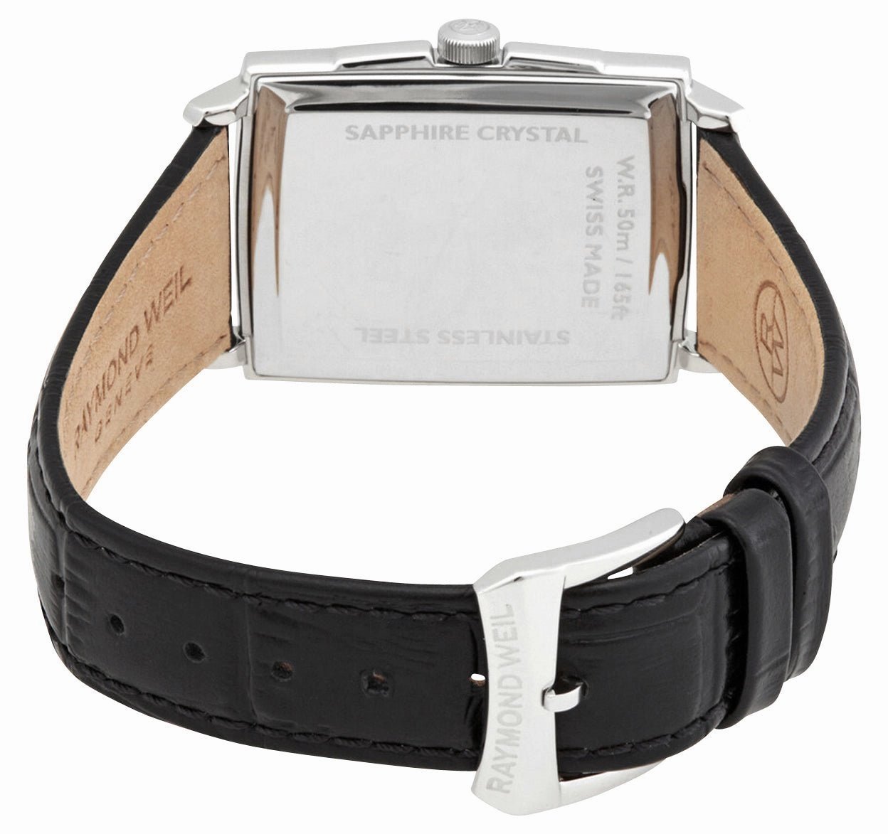 Raymond Weil Toccata Stainless Steel White Dial Black Leather Strap Date Quartz Mens Watch 5425-STC-00300