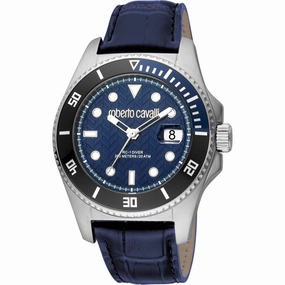 Roberto Cavalli Men's Watch - Classic Quartz Blue Dial Leather Strap | RC5G042L0025