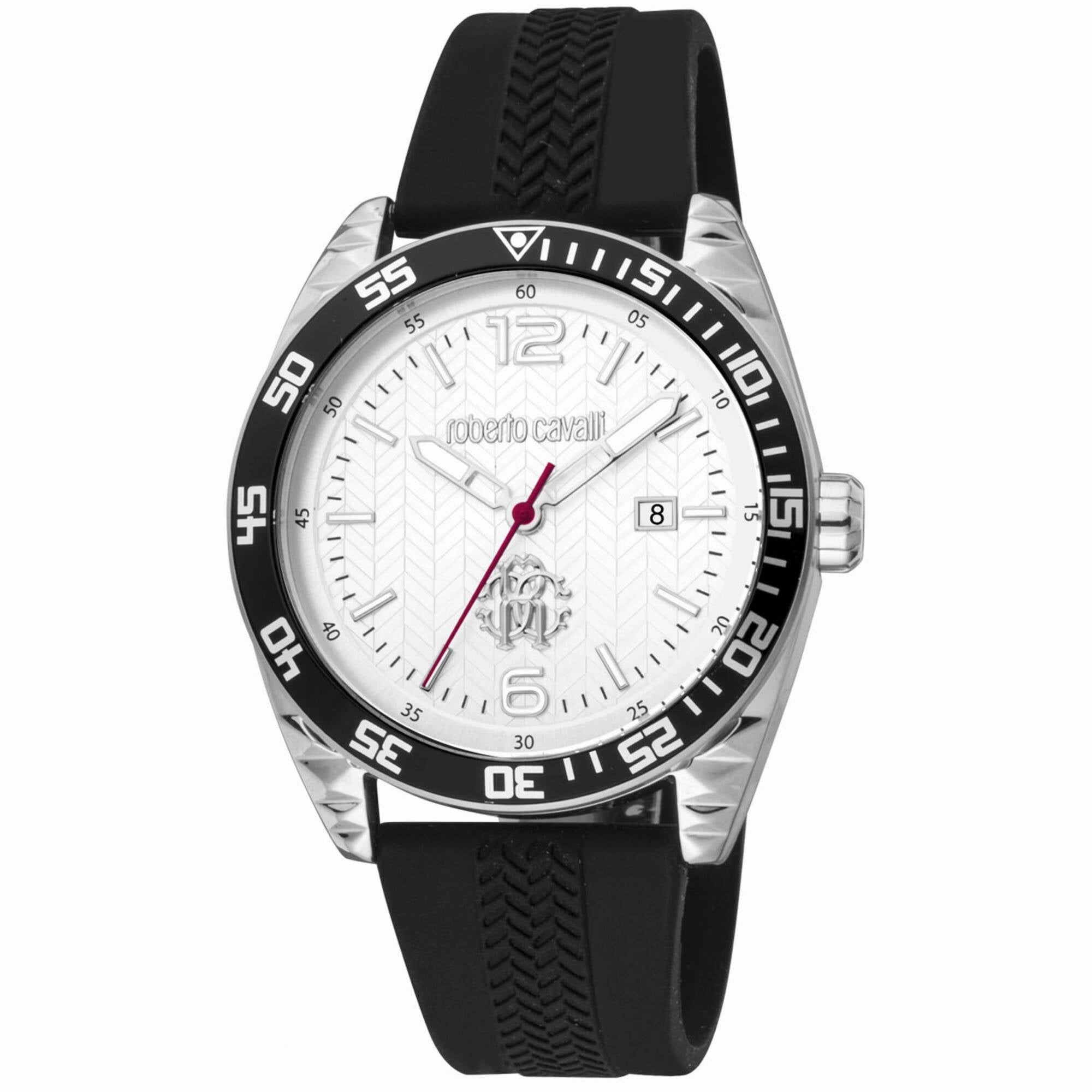 Roberto Cavalli Men's Watch - Classic Quartz Silver Dial Rubber Strap | RC5G018P0015