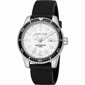 Roberto Cavalli Men's Watch - Classic Quartz Silver Dial Rubber Strap | RC5G084P0055