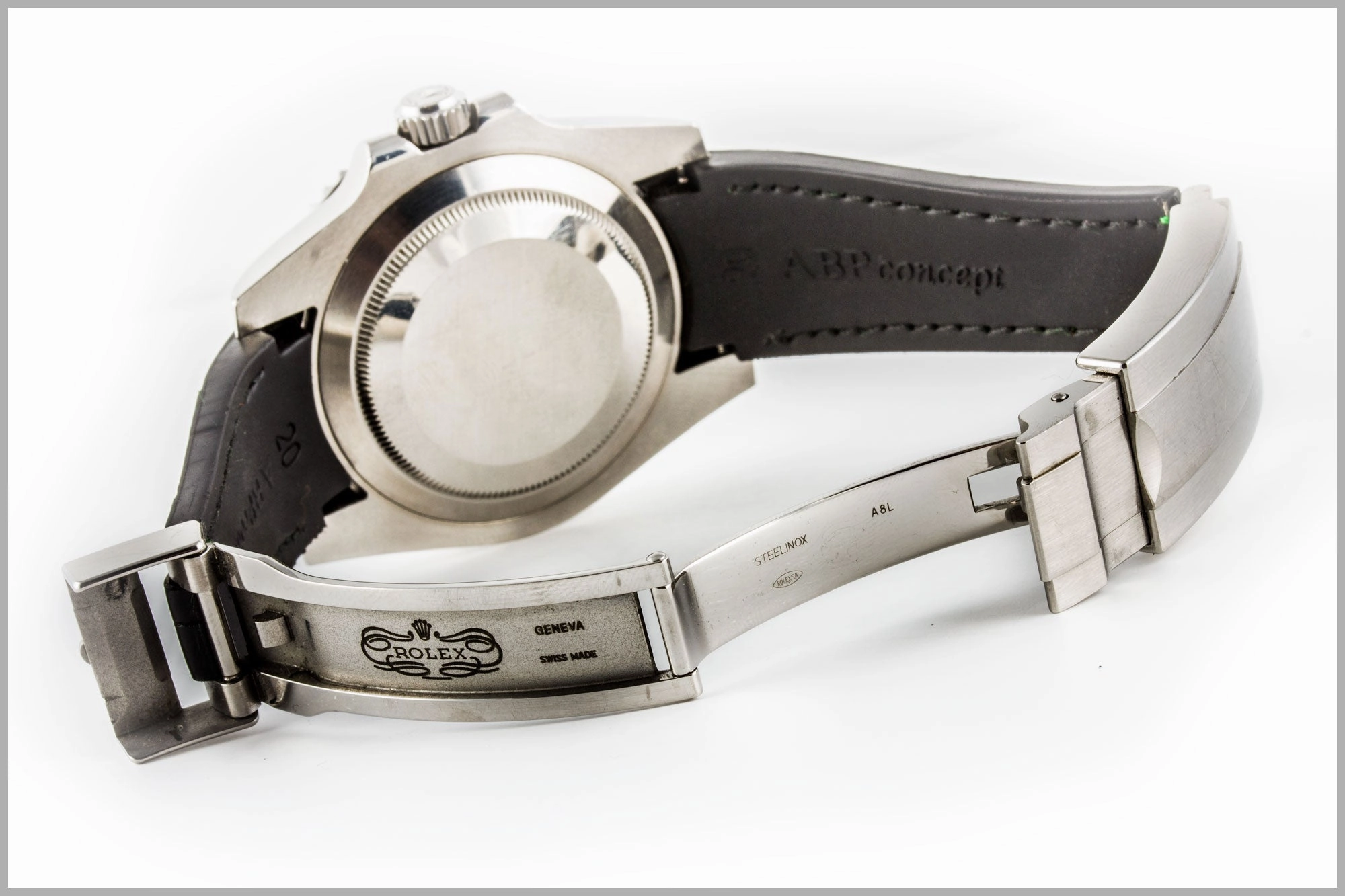 Rolex - R Strap high end leather watchband - Contrasted black alligator (blue, brown, grey...)