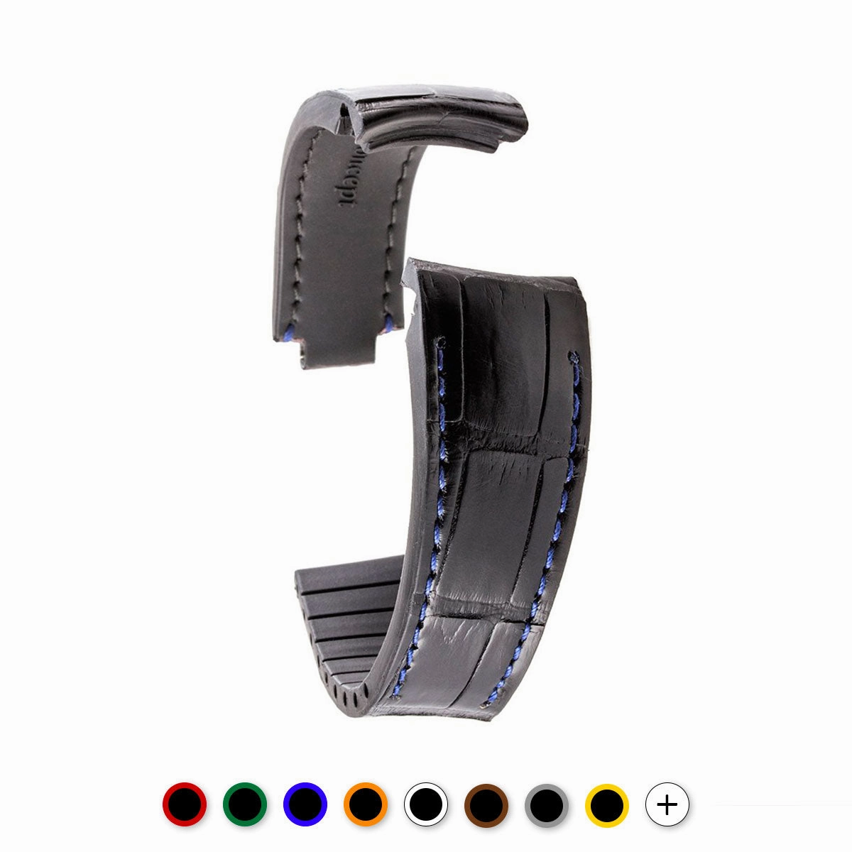 Rolex - R Strap high end leather watchband - Contrasted black alligator (blue, brown, grey...)
