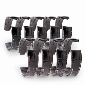 Rolex - R Strap high end leather watchband - Contrasted black alligator (blue, brown, grey...)