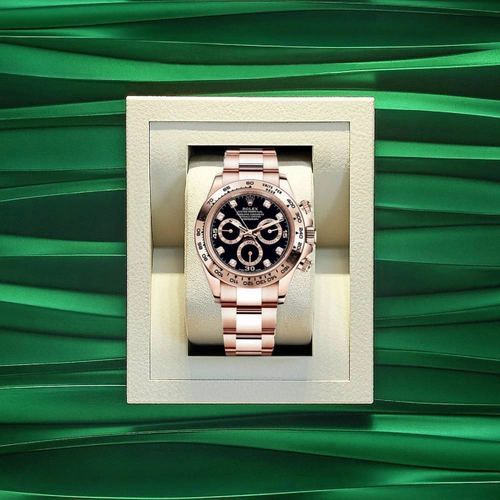Rolex Cosmograph Daytona 40mm - Ref: 116505-0015 - Black Diamond Dial, 18K Rose Gold Oyster Bracelet Men's Watch