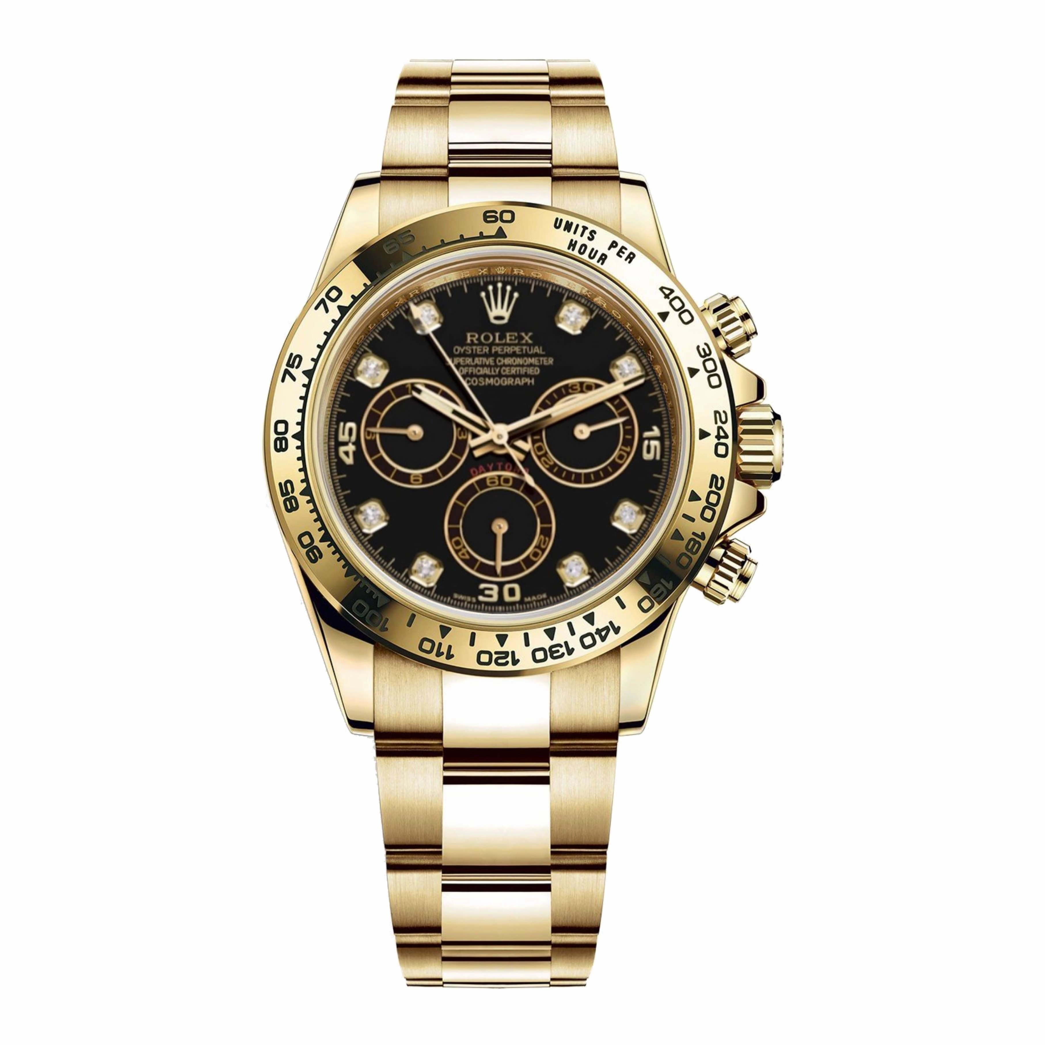 Rolex Cosmograph Daytona 40mm - Ref: 116508-0008 - Black Diamond Dial, 18K Yellow Gold Oyster Bracelet Men's Watch