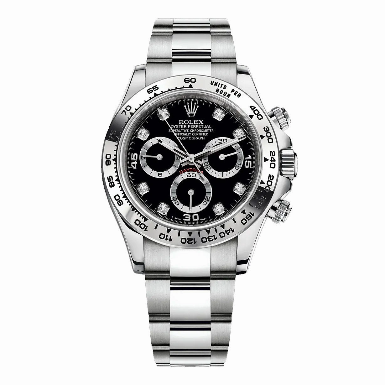 Rolex Cosmograph Daytona 40mm - Ref: 116509-0055 - Black Diamond Dial, 18K White Gold Oyster Bracelet Men's Watch