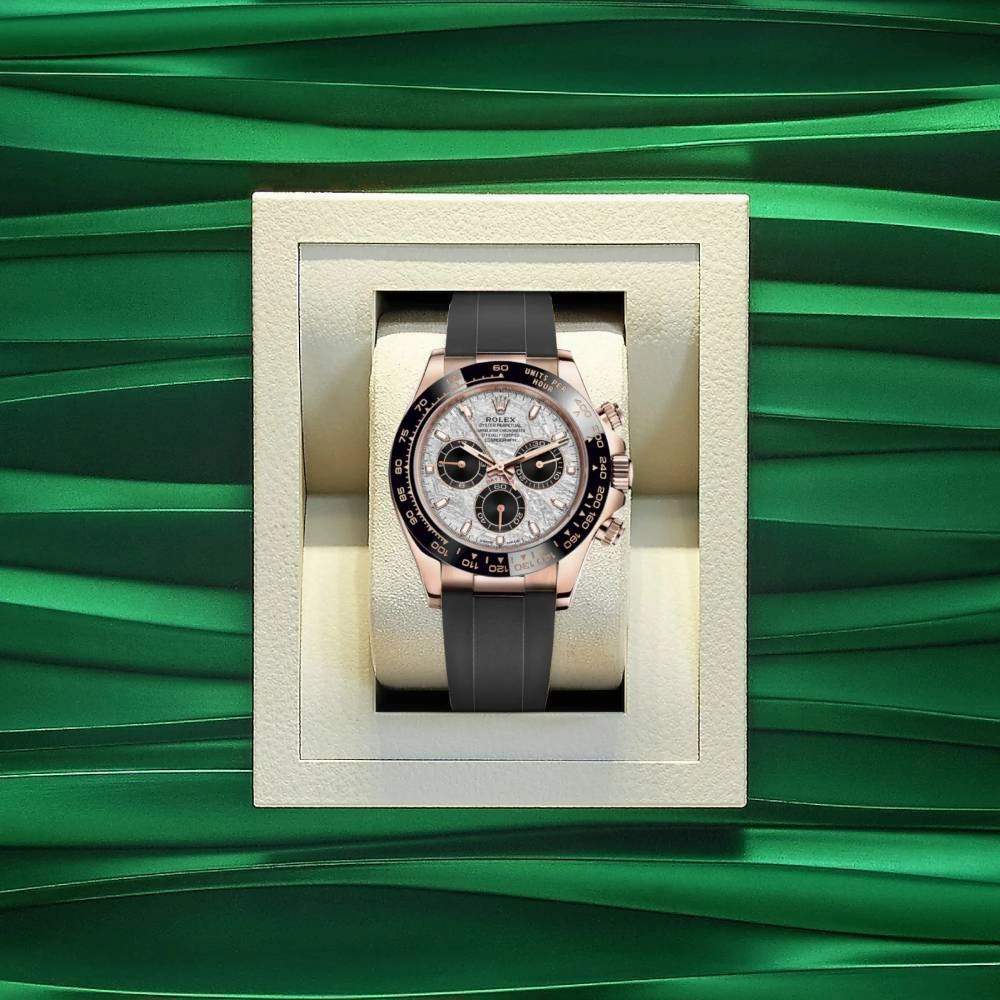 Rolex Cosmograph Daytona 40mm - Ref: 116515ln-0055 - Meteorite & Black Index Dial & Ceramic Bezel, 18K Rose Gold Case Black Oysterflex Bracelet Men's Watch