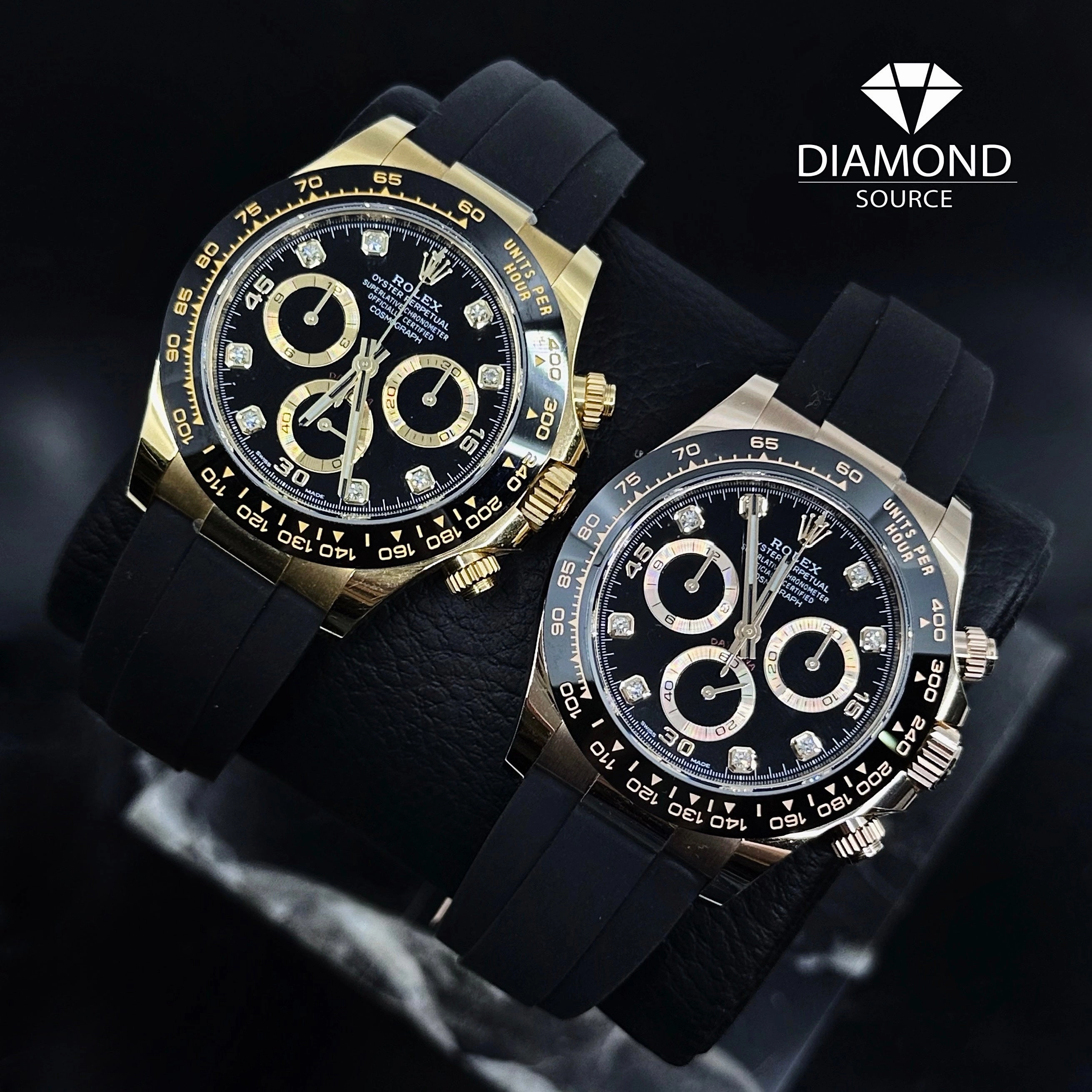 Rolex Cosmograph Daytona 40mm - Ref: 116518ln - Black Diamond Dial & Ceramic Bezel, 18K Yellow Gold Case Black Oysterflex Bracelet Men's Watch