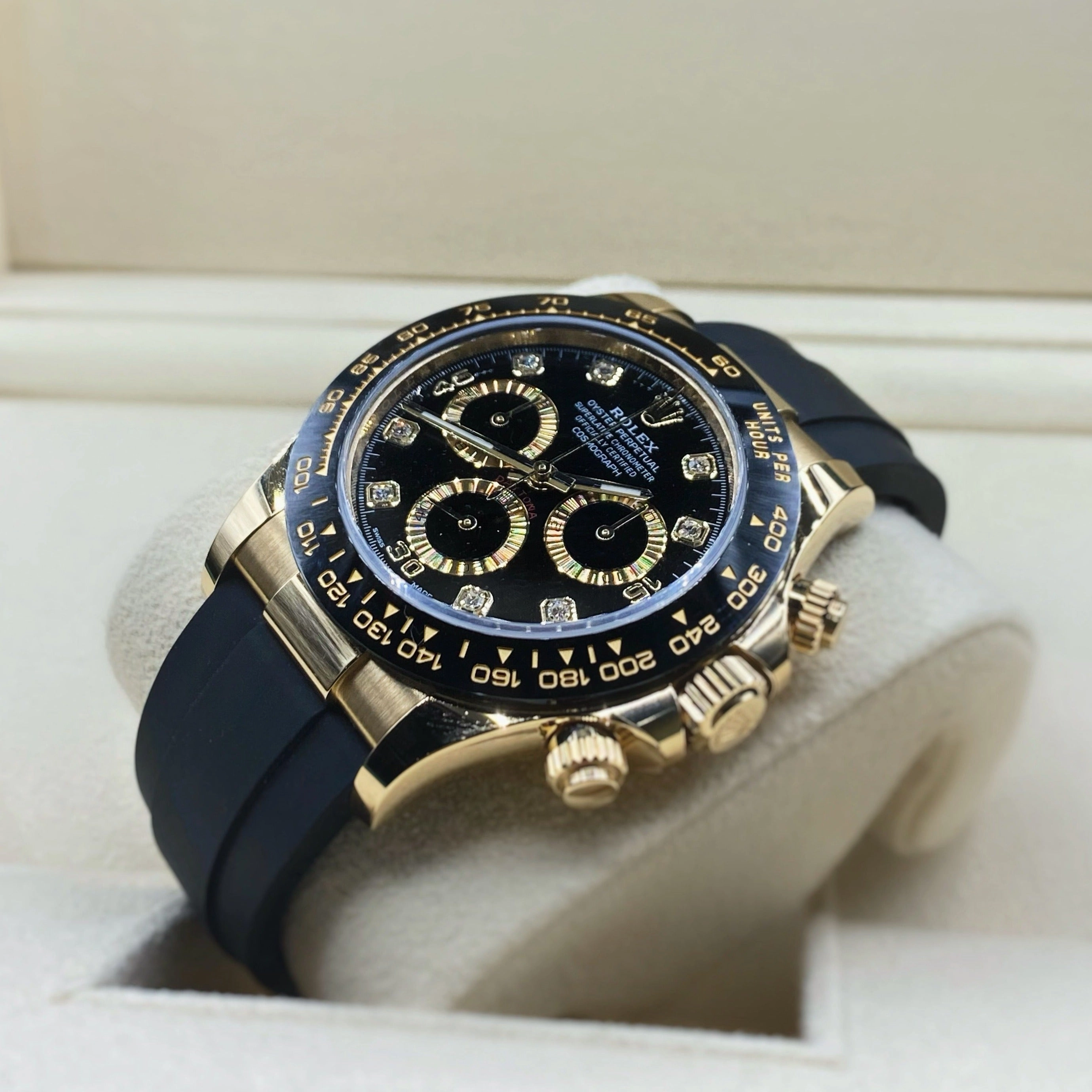 Rolex Cosmograph Daytona 40mm - Ref: 116518ln - Black Diamond Dial & Ceramic Bezel, 18K Yellow Gold Case Black Oysterflex Bracelet Men's Watch