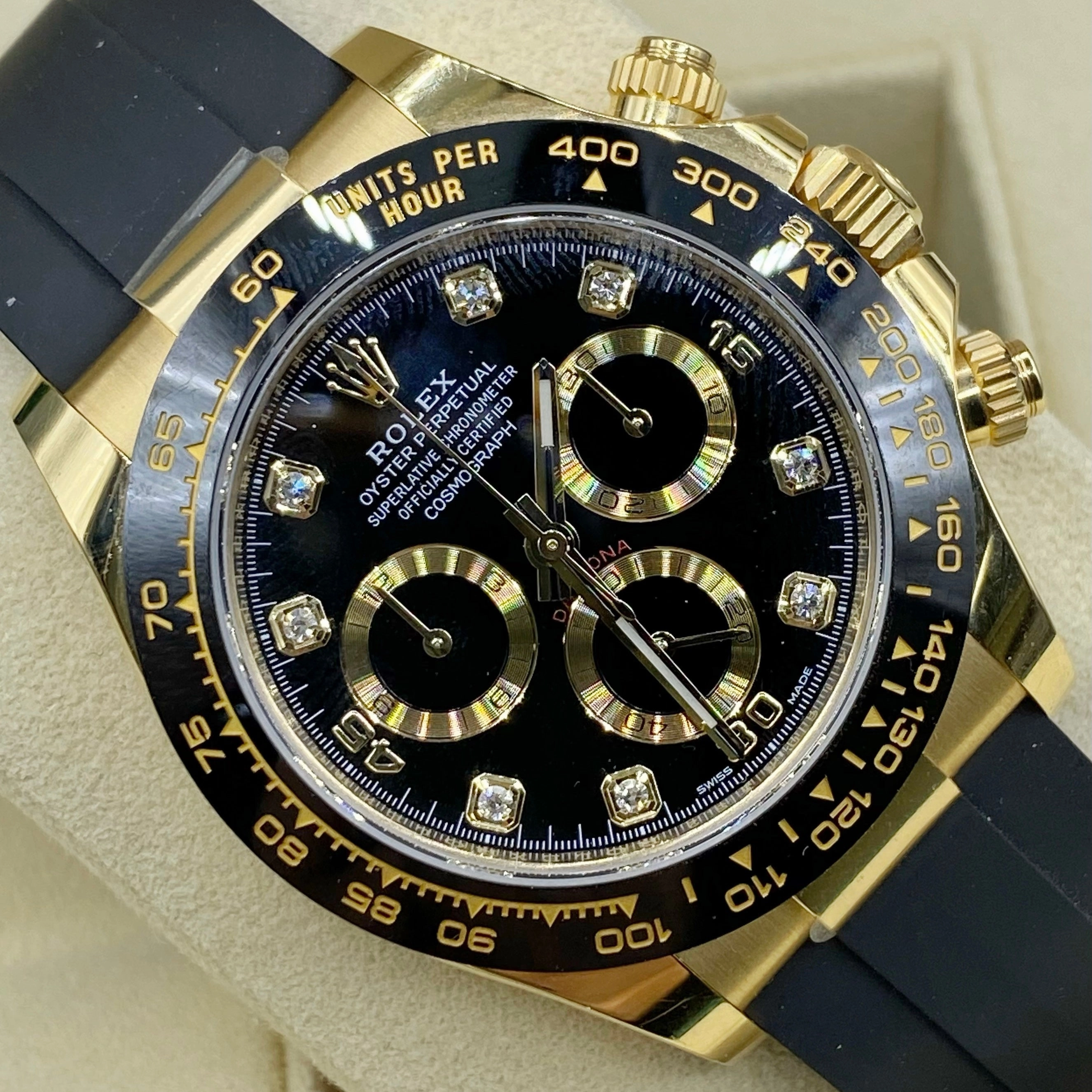 Rolex Cosmograph Daytona 40mm - Ref: 116518ln - Black Diamond Dial & Ceramic Bezel, 18K Yellow Gold Case Black Oysterflex Bracelet Men's Watch