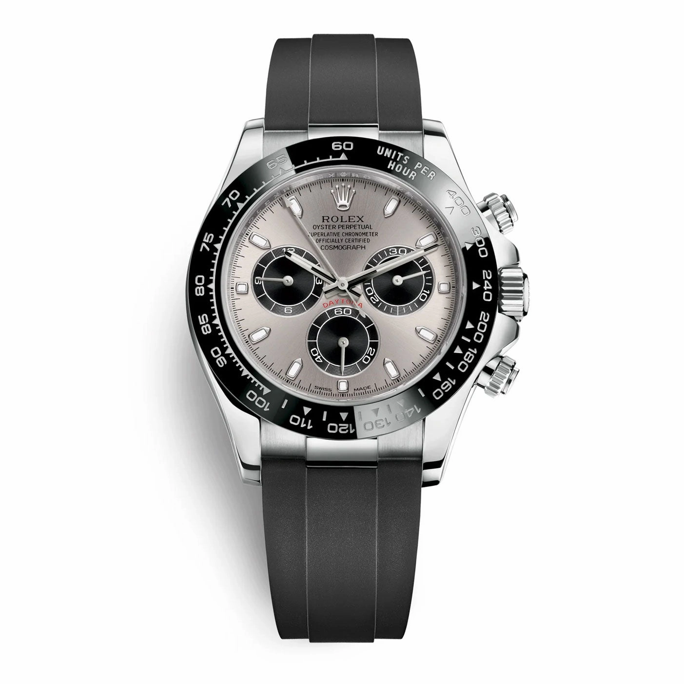 Rolex Cosmograph Daytona 40mm - Ref: 116519ln-0027 - Steel & Black Index Dial & Ceramic Bezel, 18K White Gold Case Black Oysterflex Bracelet Men's Watch