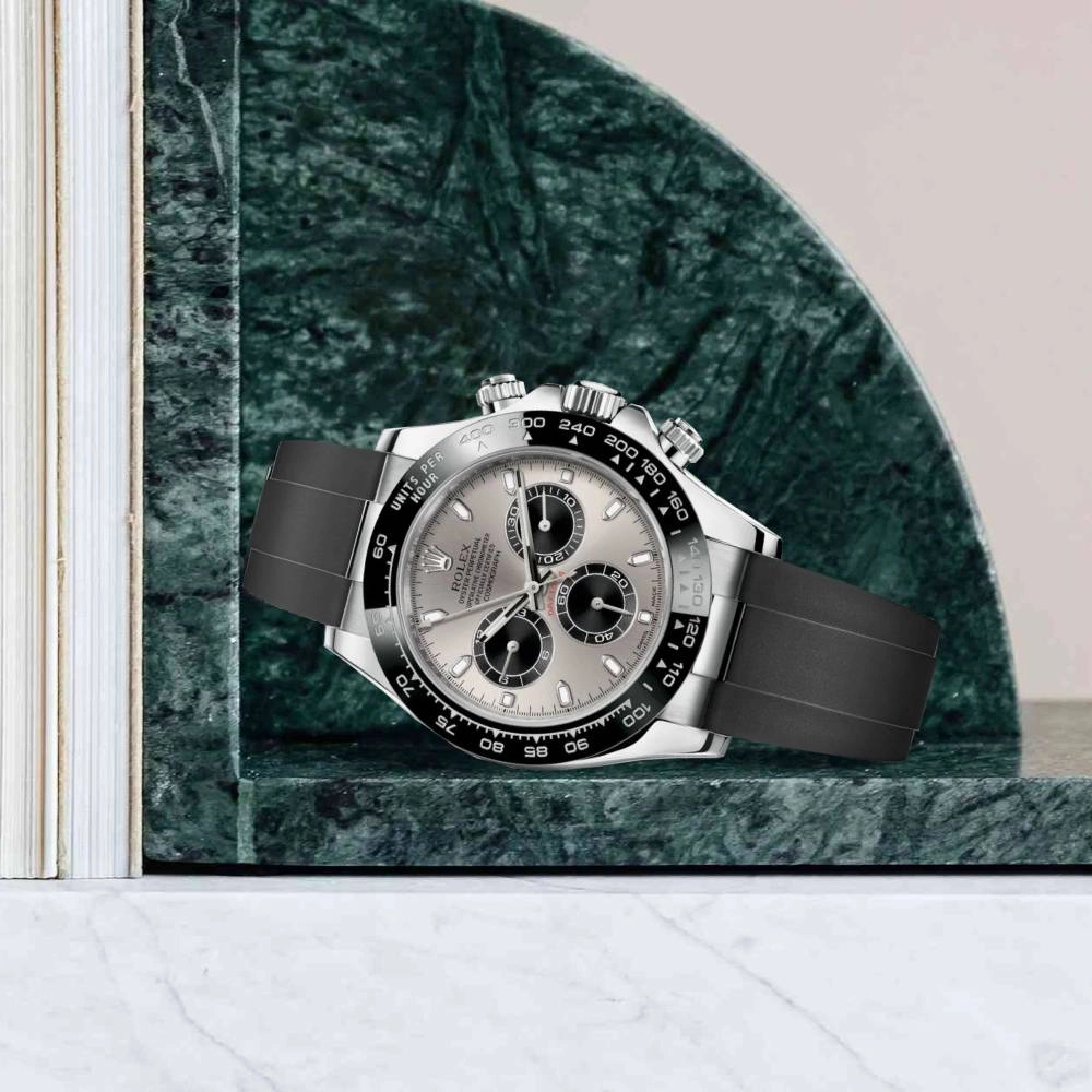 Rolex Cosmograph Daytona 40mm - Ref: 116519ln-0027 - Steel & Black Index Dial & Ceramic Bezel, 18K White Gold Case Black Oysterflex Bracelet Men's Watch