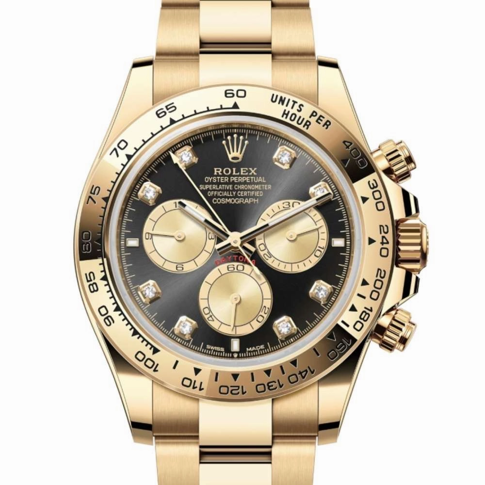 Rolex Cosmograph Daytona 40mm - Ref: 126508 - Bright Black & Champagne Diamond Dial, 18K Yellow Gold Oyster Bracelet Men's Watch
