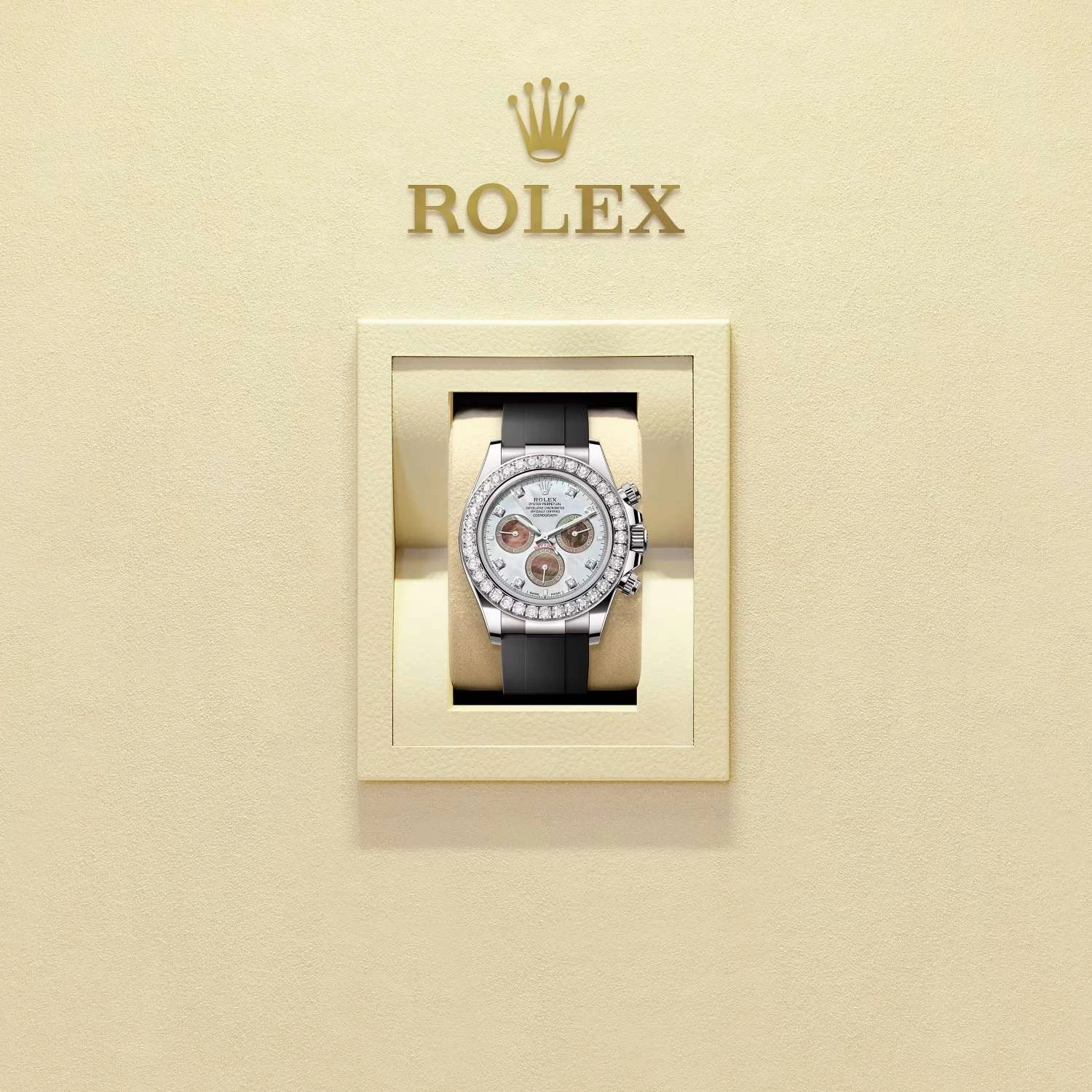 Rolex Cosmograph Daytona 40mm - Ref: 126589rbr-0001 - White & Black Mother of Pearl Diamond Dial & Diamond Bezel, 18K White Gold Case Black Oysterflex Bracelet Men's Watch
