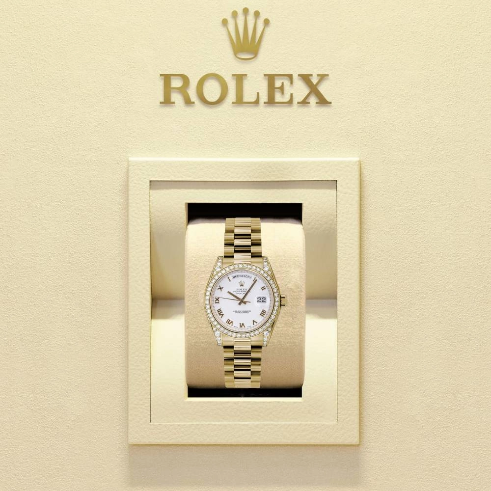 Rolex Datejust 31mm - Ref: 178158 wrp - White Dial & Diamond Bezel - Diamond Case, 18K Yellow Gold President Bracelet Women's Watch