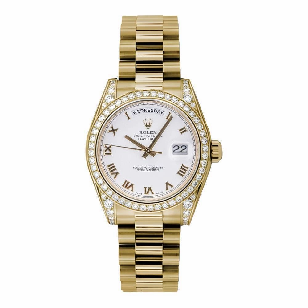 Rolex Datejust 31mm - Ref: 178158 wrp - White Dial & Diamond Bezel - Diamond Case, 18K Yellow Gold President Bracelet Women's Watch