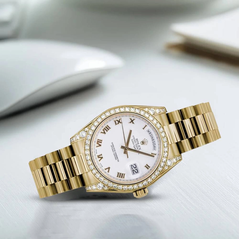 Rolex Datejust 31mm - Ref: 178158 wrp - White Dial & Diamond Bezel - Diamond Case, 18K Yellow Gold President Bracelet Women's Watch