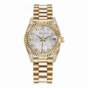 Rolex Datejust 31mm - Ref: 178238 sjdp - Silver Jubilee Dial, Diamond Case, 18K Yellow Gold President Bracelet Women's Watch