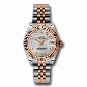 Rolex Datejust 31mm - Ref: 178271 mdj - White Mother of Pearl Diamond Dial, Two Tone Stainless Steel & 18K Rose Gold Jubilee Bracelet Women's Watch