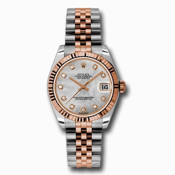 Rolex Datejust 31mm - Ref: 178271 mdj - White Mother of Pearl Diamond Dial, Two Tone Stainless Steel & 18K Rose Gold Jubilee Bracelet Women's Watch