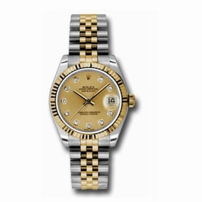 Rolex Datejust 31mm - Ref: 178273 chdj - Champagne Diamond Dial, Two Tone Stainless Steel & 18K Yellow Gold Jubilee Bracelet Women's Watch
