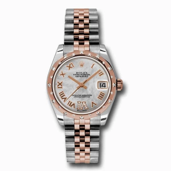 Rolex Datejust 31mm - Ref: 178341 mdrj - White Mother of Pearl Roman Diamond Dial & Diamond Bezel, Two Tone Stainless Steel & 18K Rose Gold Jubilee Bracelet Women's Watch