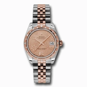 Rolex Datejust 31mm - Ref: 178341 pchfj - Pink Champagne Floral Dial & Diamond Bezel, Two Tone Stainless Steel & 18K Rose Gold Jubilee Bracelet Women's Watch